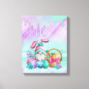 Easter Bunny Gnome With Basket Eggs Canvas Print