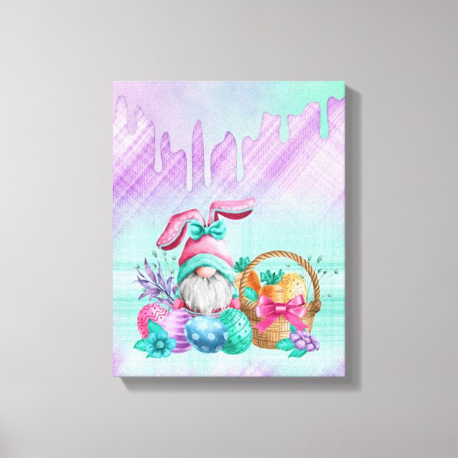 Easter Bunny Gnome With Basket Eggs  Canvas Print (Front)