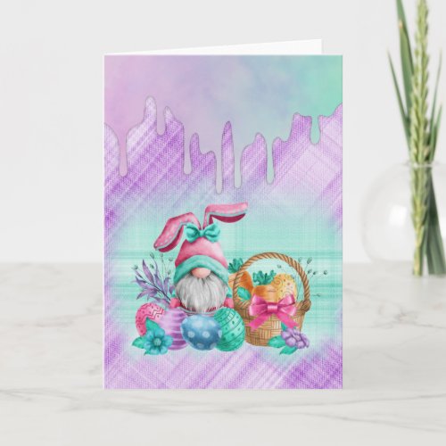 Easter Bunny Gnome With Basket Eggs Card