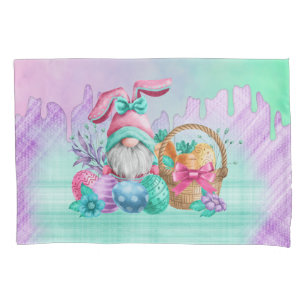 Easter Bunny Gnome With Basket Eggs  Pillow Case
