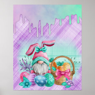Easter Bunny Gnome With Basket Eggs  Poster