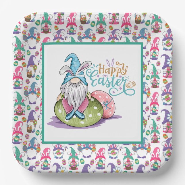 Easter Bunny Gnomes  Paper Plates (Front)