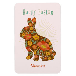 Easter Bunny Gold Floral Colorful Personalized Magnet