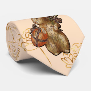 Easter Bunny Gold Flowers on Peach Background Tie