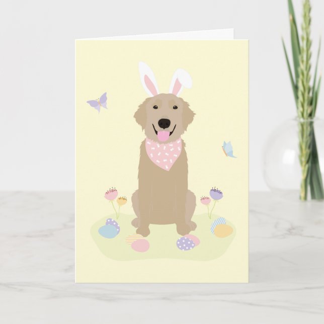Easter Bunny Golden Retriever Card (Front)