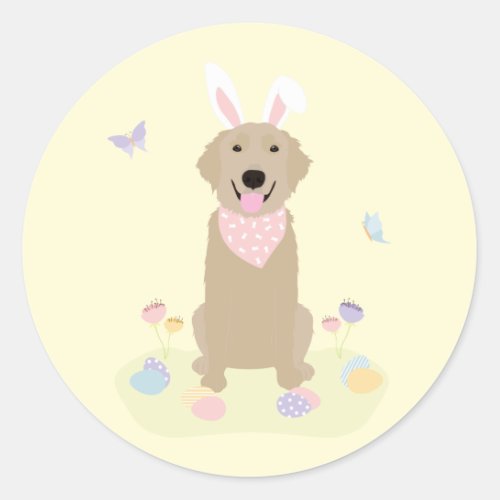 Easter Bunny Golden Retriever Classic Round Sticker