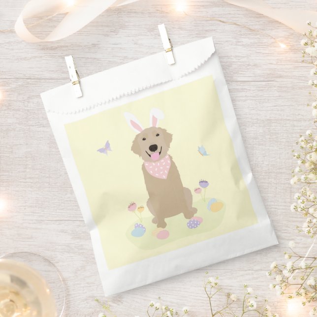 Easter Bunny Golden Retriever Favor Bag (Clipped)