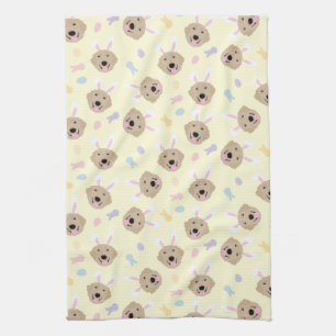 Easter Bunny Golden Retriever Pattern Kitchen Towel