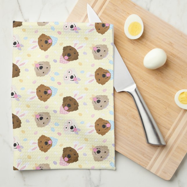 Easter Bunny Golden Retriever Pattern Kitchen Towel (Quarter Fold)