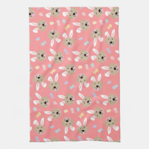 Easter Bunny Golden Retriever Pattern Kitchen Towel