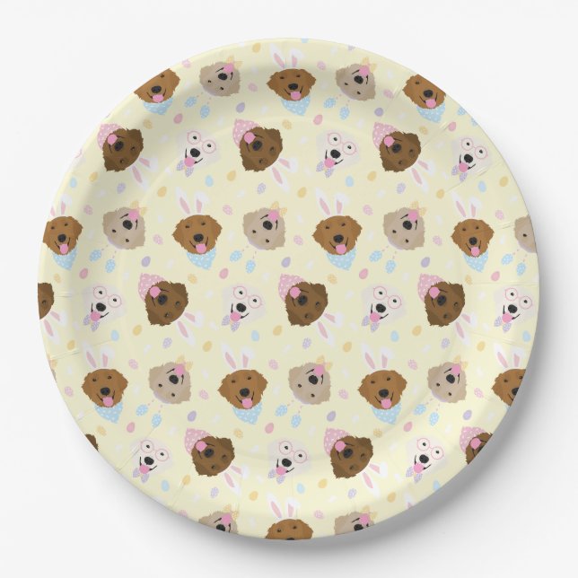 Easter Bunny Golden Retriever Pattern Paper Plates (Front)