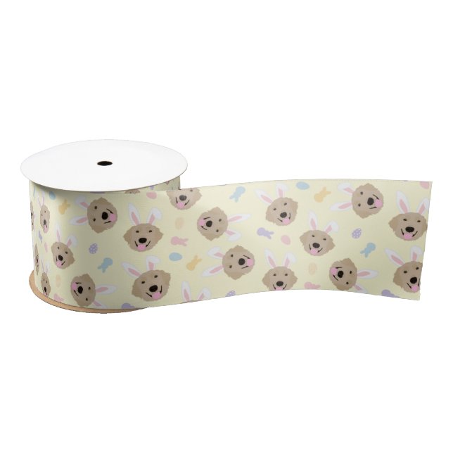 Easter Bunny Golden Retriever Pattern Satin Ribbon (Spool)