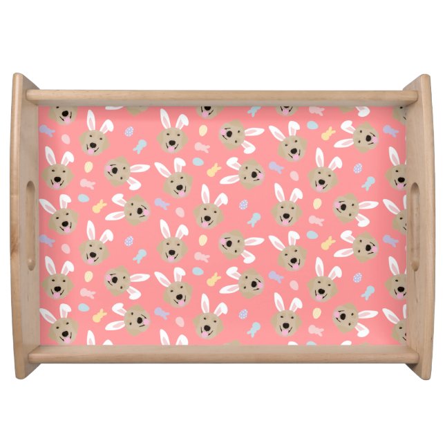 Easter Bunny Golden Retriever Pattern Serving Tray (Front)