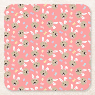 Easter Bunny Golden Retriever Pattern Square Paper Coaster
