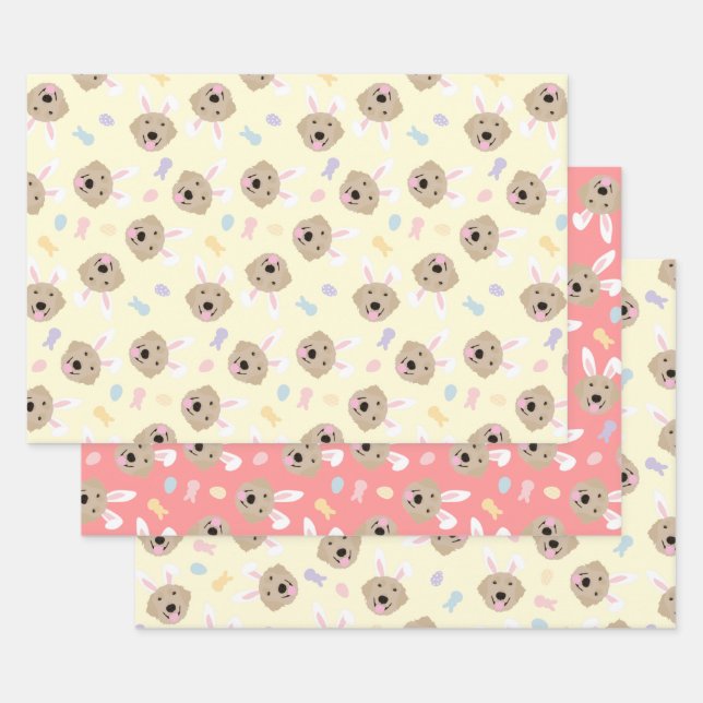 Easter Bunny Golden Retriever Pattern Wrapping Paper Sheets (Set)