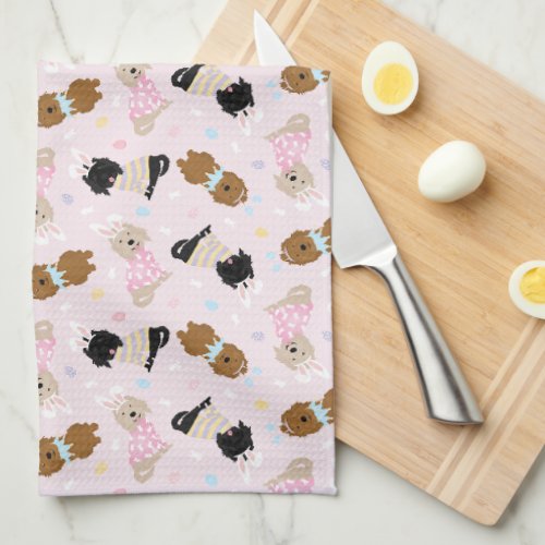Easter Bunny Goldendoodle Dogs Kitchen Towel