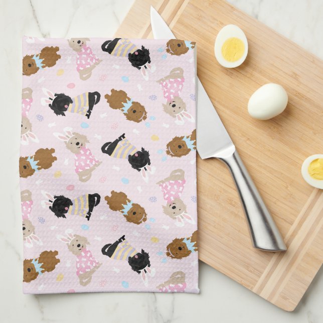 Easter Bunny Goldendoodle Dogs Kitchen Towel (Quarter Fold)