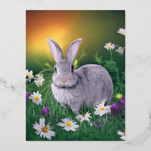 Easter Bunny Graphic Foil Holiday Postcard