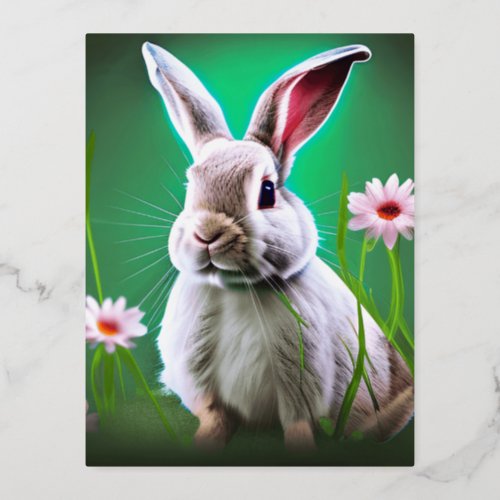 Easter Bunny Graphic Foil Holiday Postcard