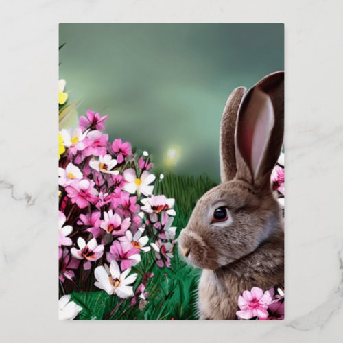 Easter Bunny Graphic Foil Holiday Postcard