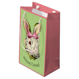 Easter Bunny Graphic with Pink Bow Small Gift Bag