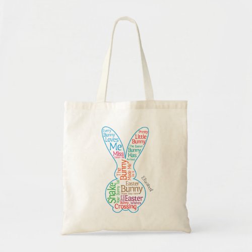 Easter Bunny Graphic Word Cloud with Kid Name Year Tote Bag