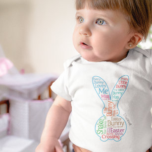 Easter Bunny Graphic Word Cloud with Name Baby Bodysuit