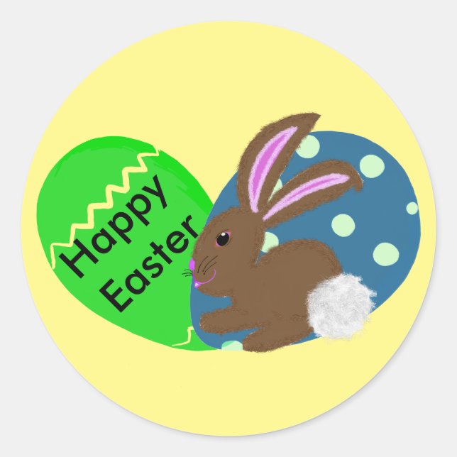 Easter Bunny Green Blue Easter Eggs Classic Round Sticker (Front)