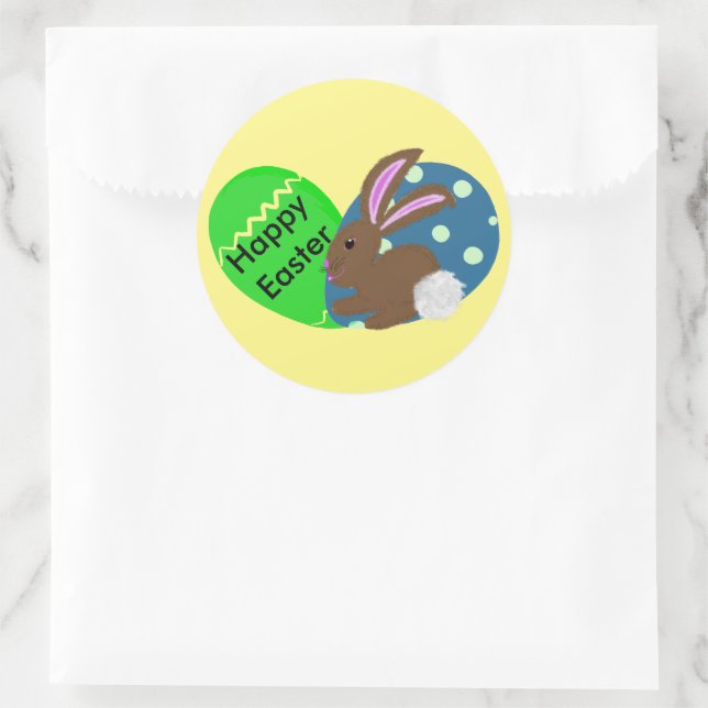 Easter Bunny Green Blue Easter Eggs Classic Round Sticker (Bag)