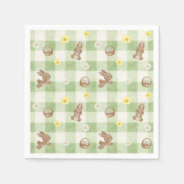 Easter Bunny Green Gingham Napkins
