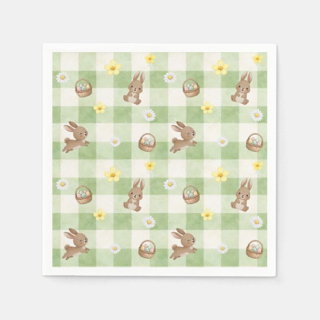 Easter Bunny Green Gingham Napkins (Front)