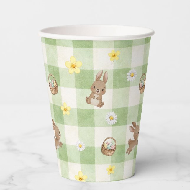 Easter Bunny Green Gingham Paper Cups (Front)