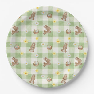 Easter Bunny Green Gingham Paper Plates