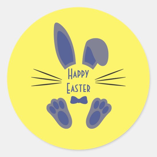 Easter Bunny Happy Easter Blue and Yellow Classic Round Sticker