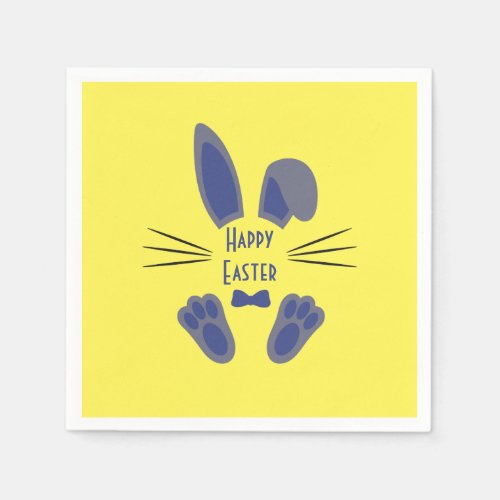 Easter Bunny Happy Easter Blue and Yellow Napkins