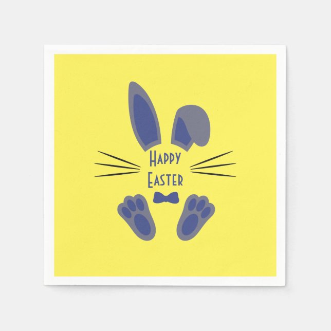 Easter Bunny Happy Easter Blue and Yellow Napkins (Front)