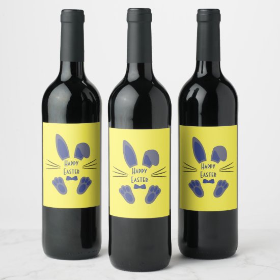 Easter Bunny Happy Easter Blue and Yellow Wine Label