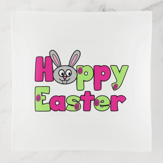 Easter Bunny Happy Easter Eggs Trinket Tray (Front)