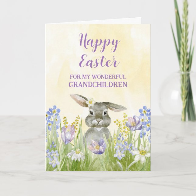 Easter Bunny Happy Easter Grandchildren Holiday Card (Front)