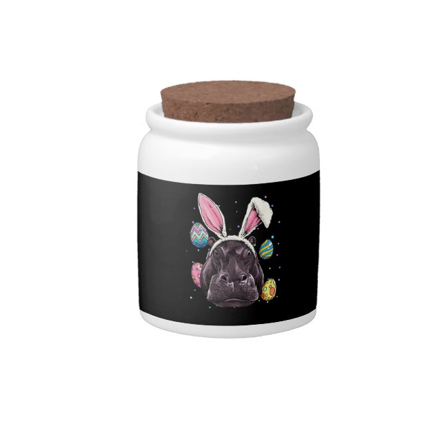 Easter Bunny Hippo Funny Easter Hippo Gifts Candy Jar (Front)