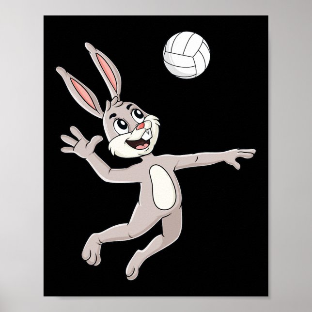 Easter Bunny Hitting A Volleyball Fun Boys Girls K Poster (Front)