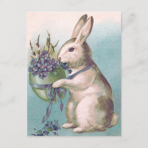 Easter Bunny Holding Colored Egg Holiday Postcard