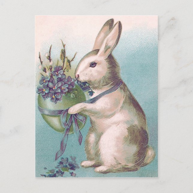 Easter Bunny Holding Colored Egg Holiday Postcard (Front)