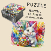 Easter Bunny holding Colorful Eggs in Basket -