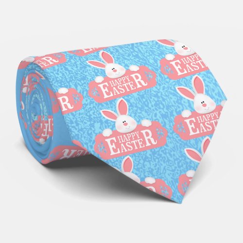 EASTER BUNNY HOLDING SIGN NECK TIE