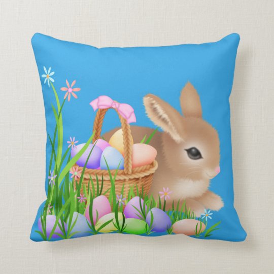 Easter bunny Holiday fun basket throw pillow