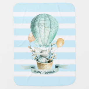 Easter bunny hot-air balloon & spring flowers baby blanket
