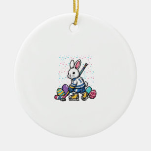 Easter Bunny Ice Hockey Player Eggs Rabbit Boys Ki Ceramic Ornament