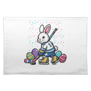 Easter Bunny Ice Hockey Player Eggs Rabbit Boys Ki Cloth Placemat