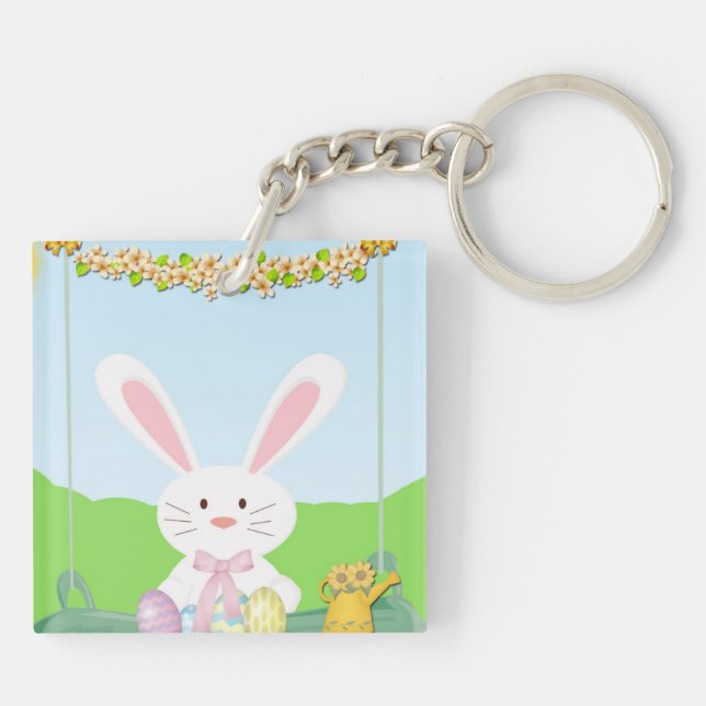 Easter bunny illustration keychain (Back)